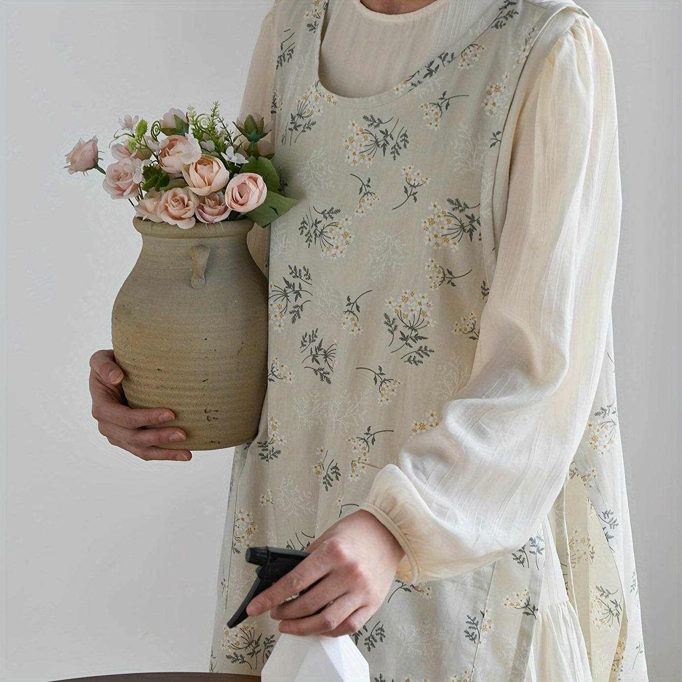 Korean Style Kitchen Apron Woven Fabric Adjustable Waist Tie Family Use