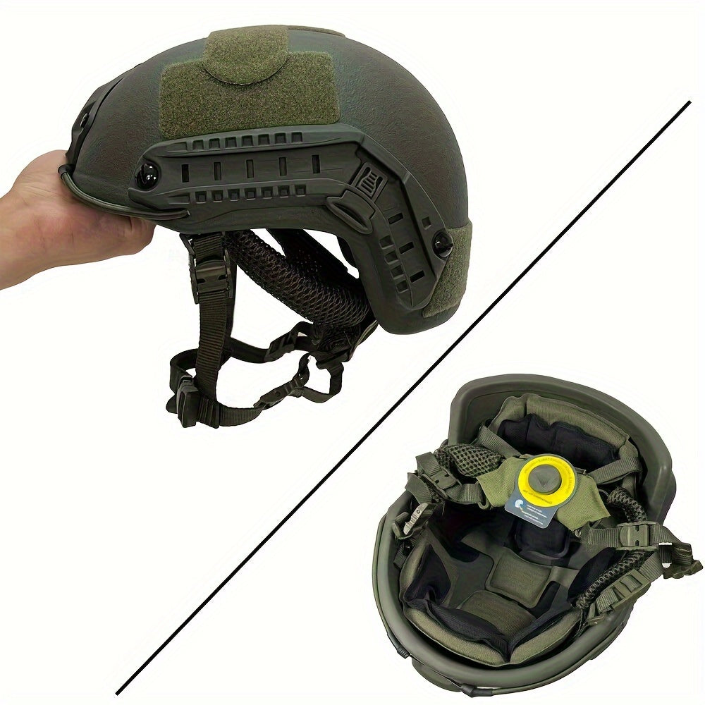 Green Fiberglass Tactical Helmet with Adjustable Suspension for Outdoor Sports and Paintball