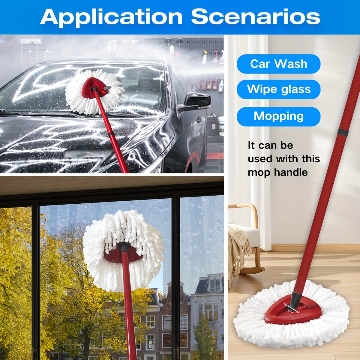 O-Cedar RinseClean Spin Mop almashtirish to'plamini oling, bu sizga oson tozalash imkonini beradi - 55.88-149.86 sm tutqich, uchburchak asos va bosh kombinatsiyasiga ega.