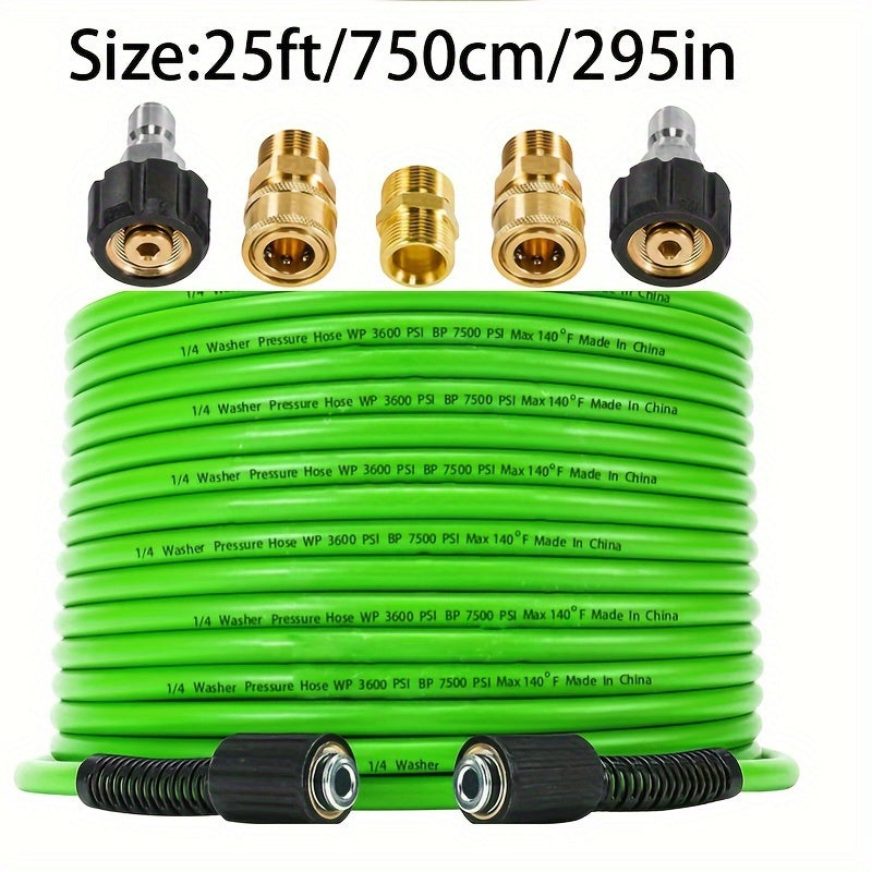 3600PSI Green Pressure Washer Hose PVC Kink-Resistant 1/4 Inch with M22 Fittings