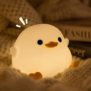 Cute Duck-Shaped Table Lamp with Geometric Pattern White Matte Finish Night Light for Nursery Bedside