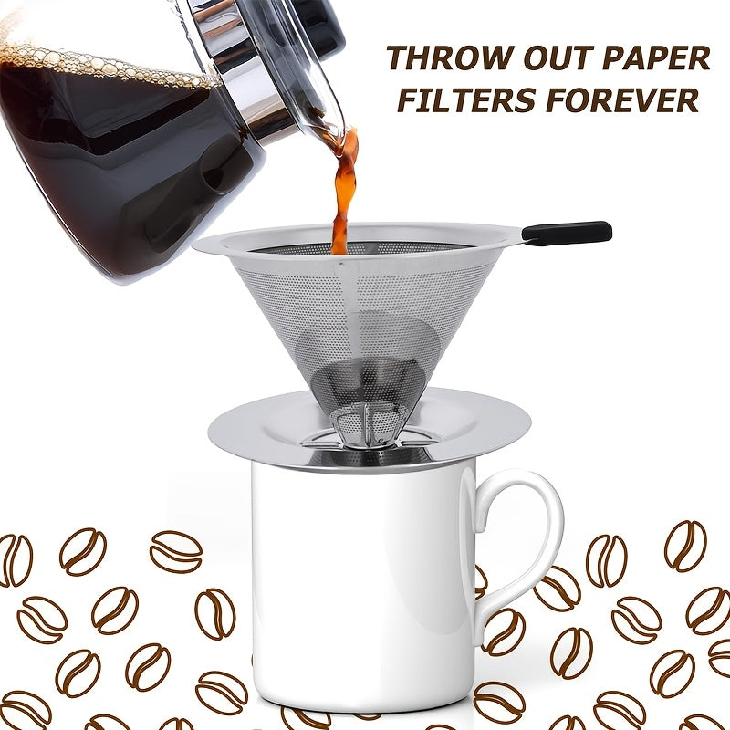 Stainless Steel Coffee Dripper with Base Reusable Portable Mesh Strainer Brewer