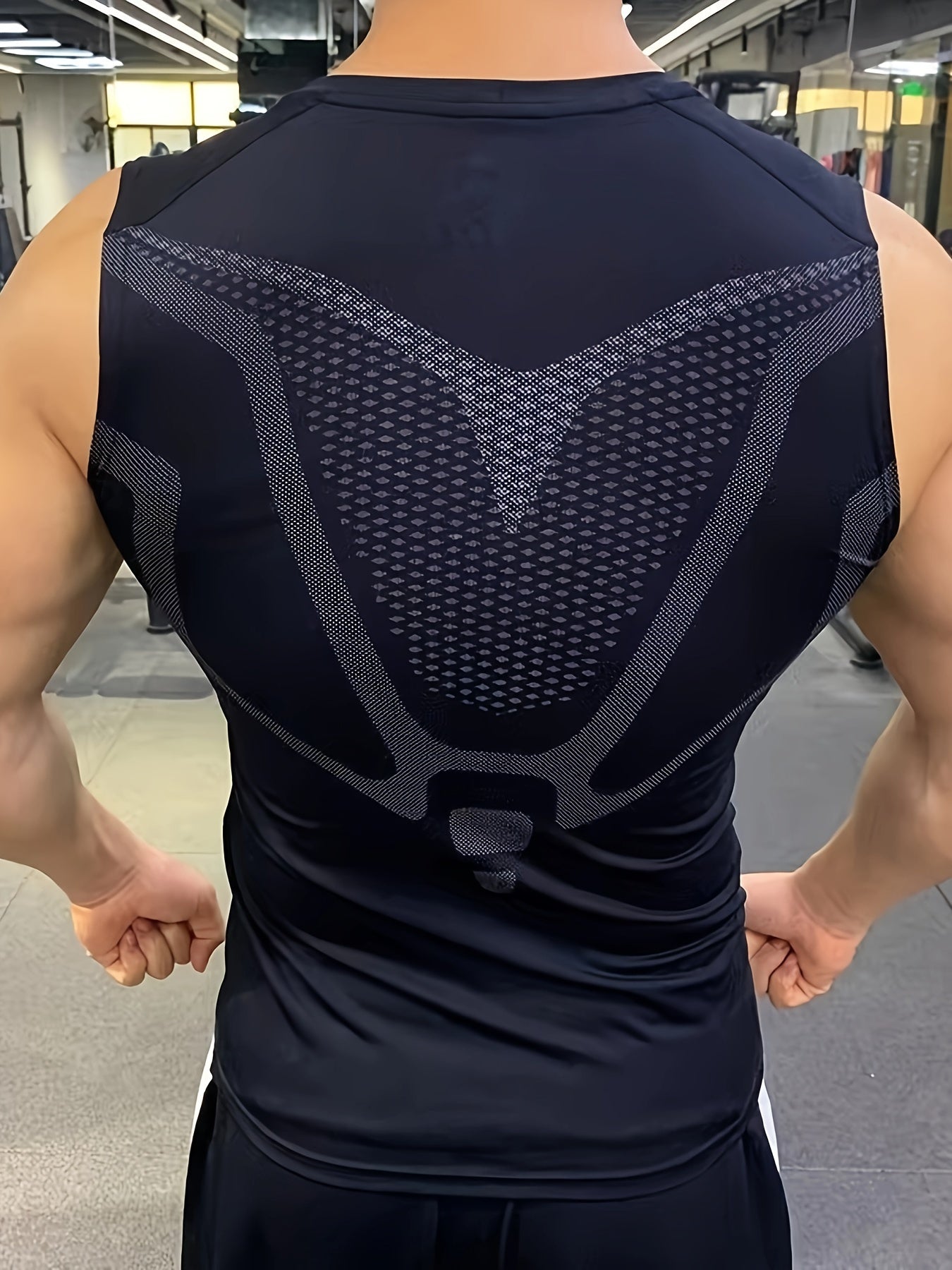 Men's Geometric Print Compression Tank Top Moisture-Wicking Quick Dry Skinny Fit Sports Vest