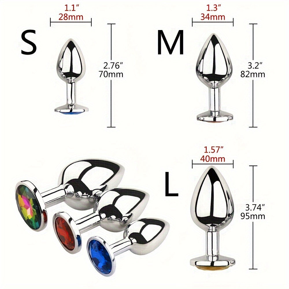 Adult Metal Anal Plug Butt Plug with Gem Base, Couples Sex Toy