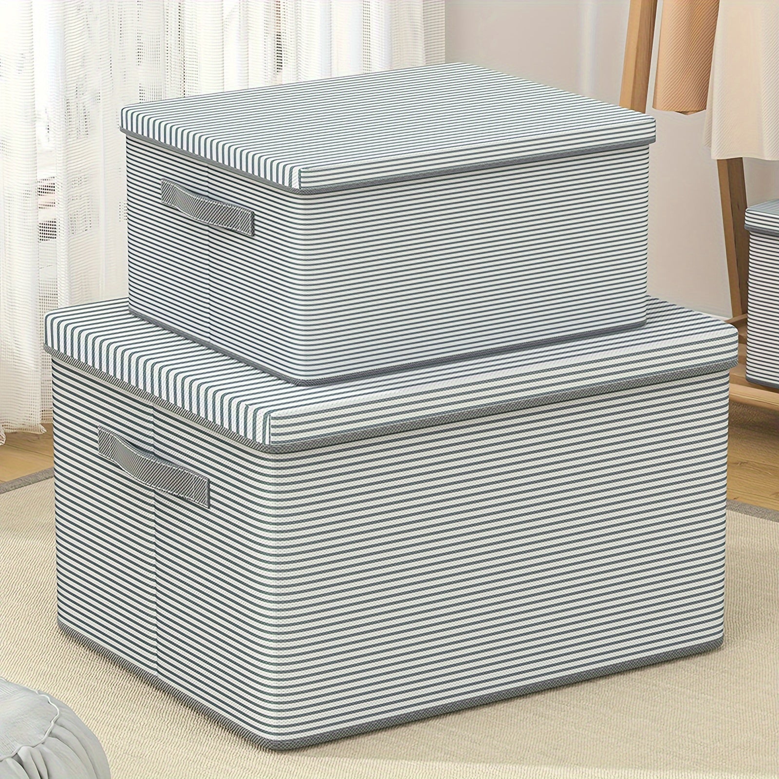 Non-Woven Fabric Storage Box with Lid Stackable Dustproof for Clothes Toys Snacks