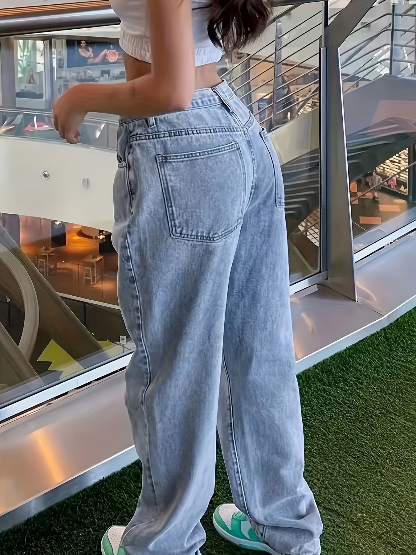 Jeans boyfriend de mezclilla de lavado claro para mujer talla grande, casual, con elastano