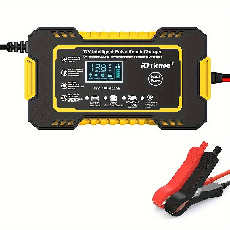 12V 6A Smart Car Battery Charger with LCD Display and Overcharge Protection