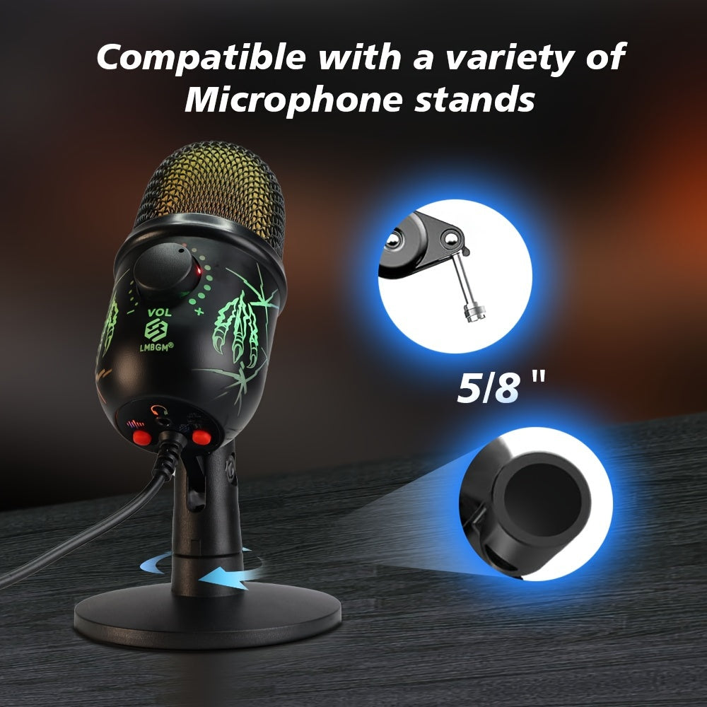 USB Condenser Microphone with RGB Lighting Noise Reduction Volume Control for Gaming Streaming Singing Video Conferencing