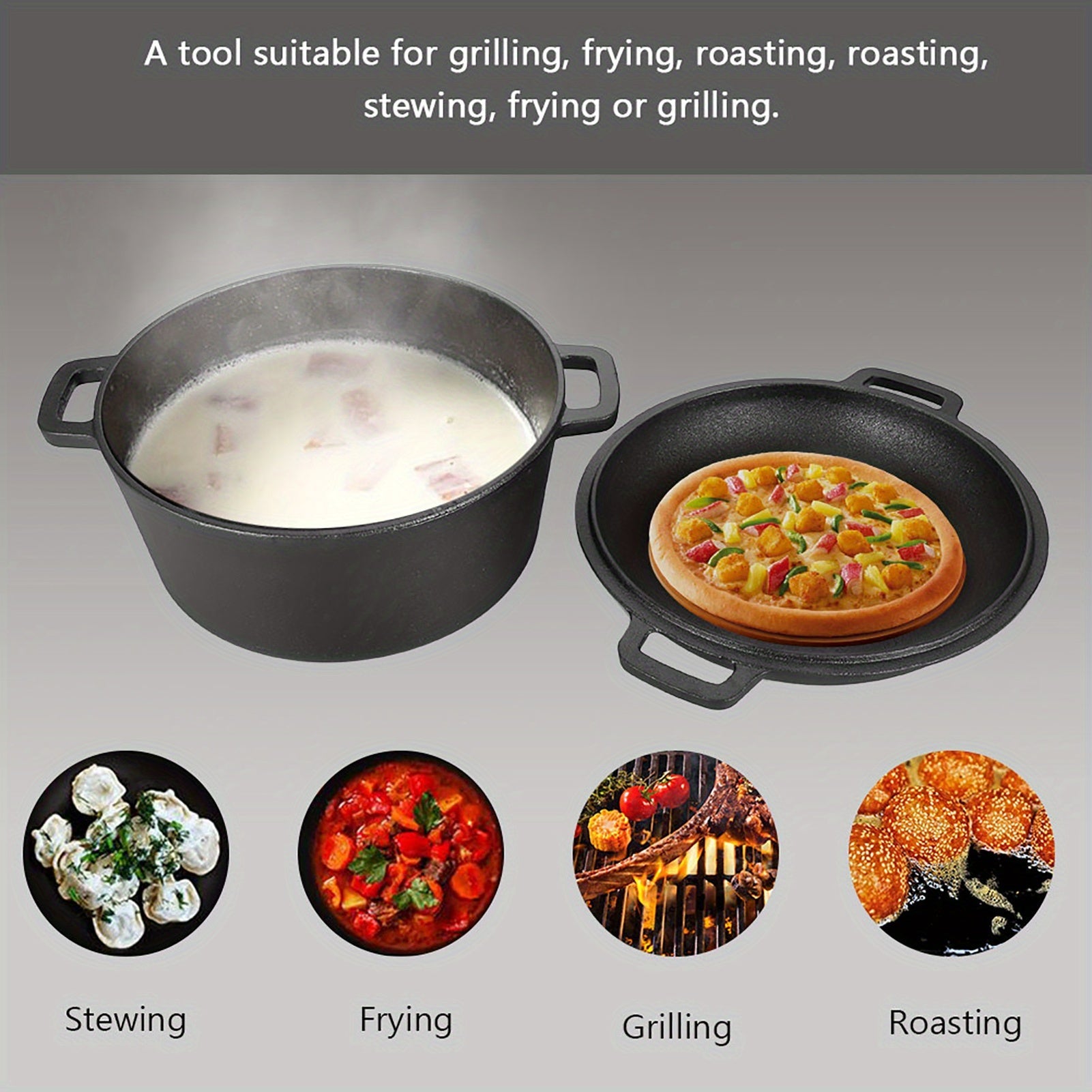 Qotishmasdan pishirish, pishirish va tabiatda yurish uchun qopqog'li temir idishlar to'plami, 2 ta