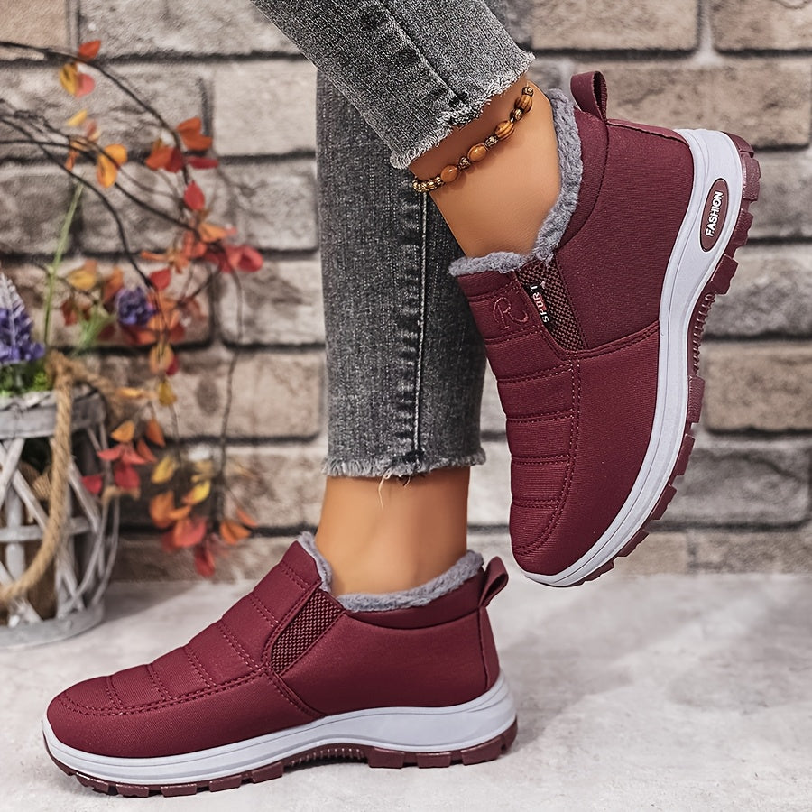 Women Cozy Slip-On Flats Soft Plush Lining Non-Slip PVC Indoor Outdoor Burgundy
