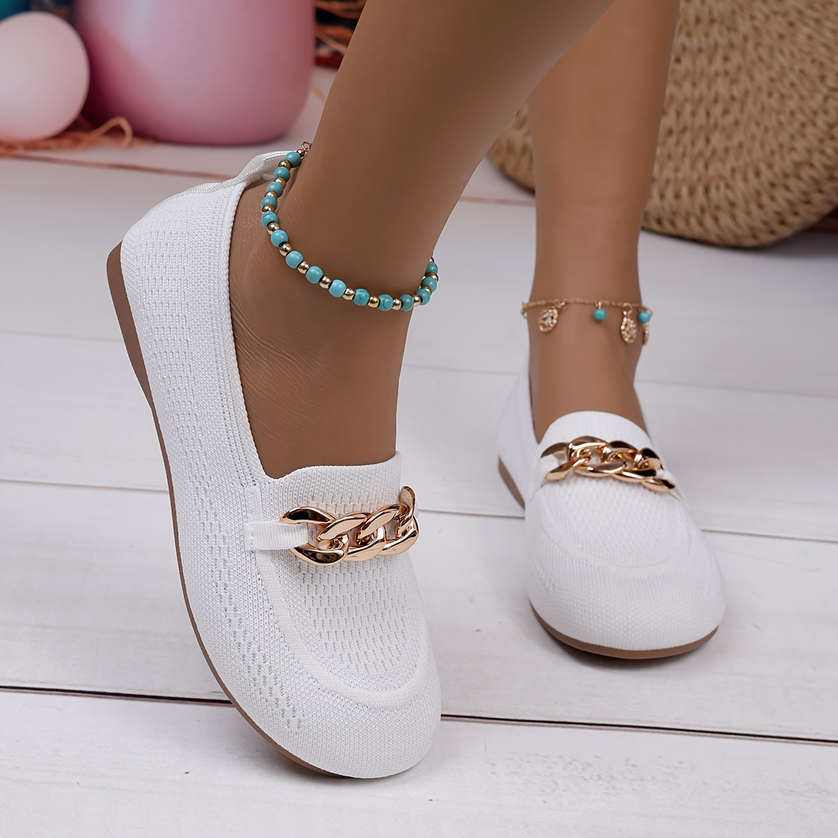 Plus Size Women's Flats Breathable Slip-On Shoes with Sparkle Detail