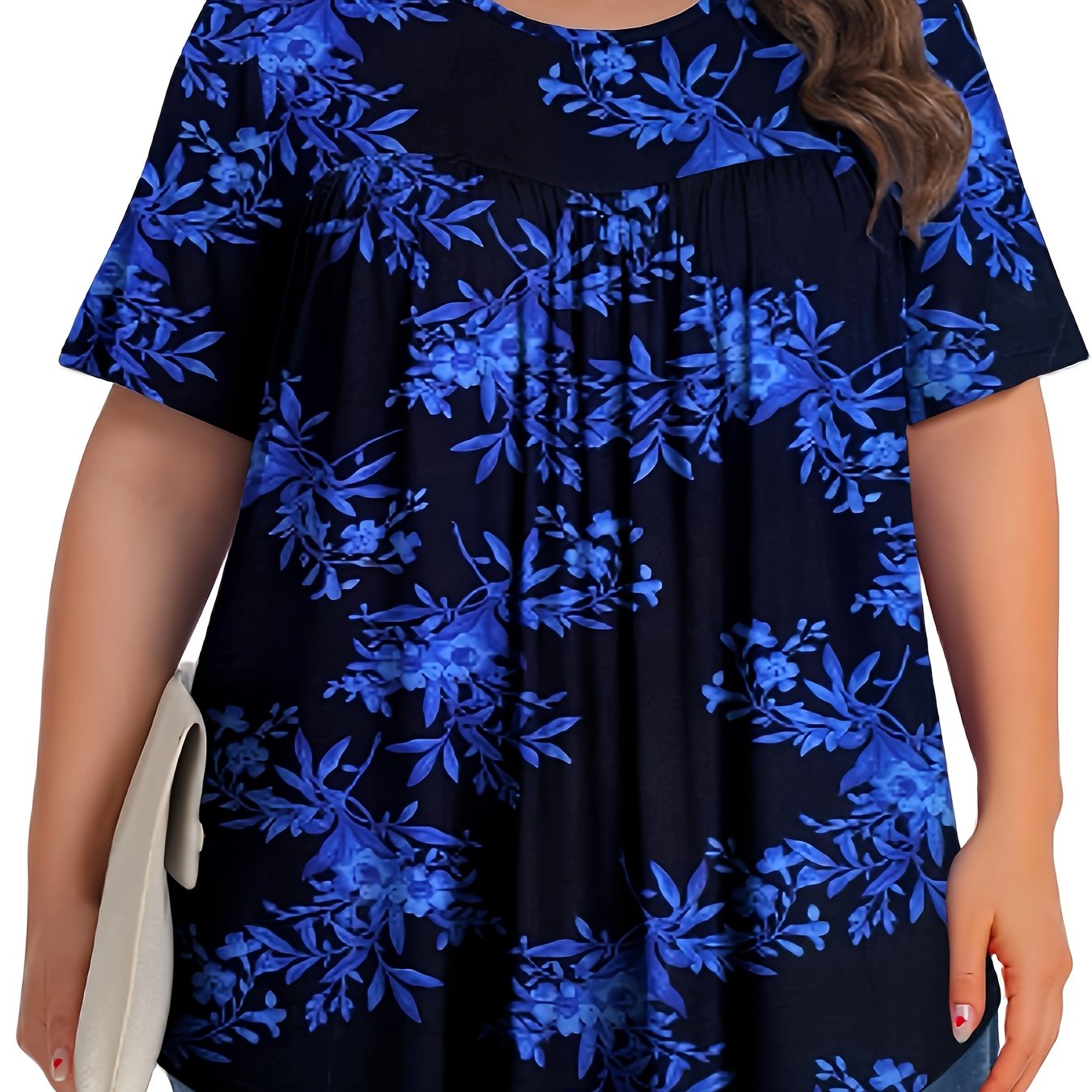 Plus Size Women's Floral Print Short Sleeve T-Shirt Casual All-Season Top
