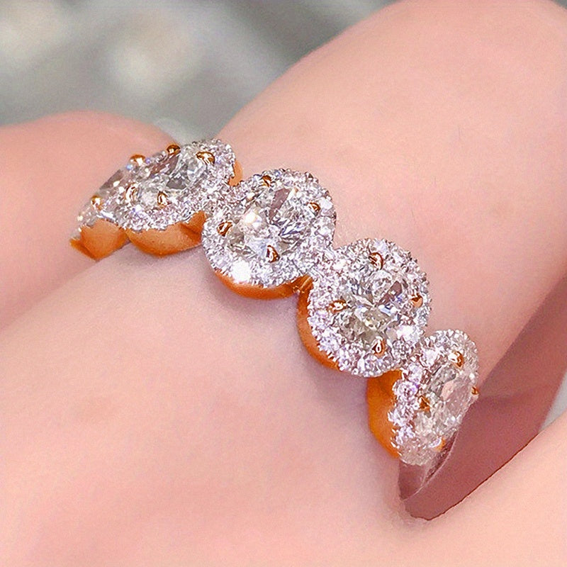 Women's 18K Gold Plated White Stone Ring with 5 Inlays for Bridal and Romantic Proposals