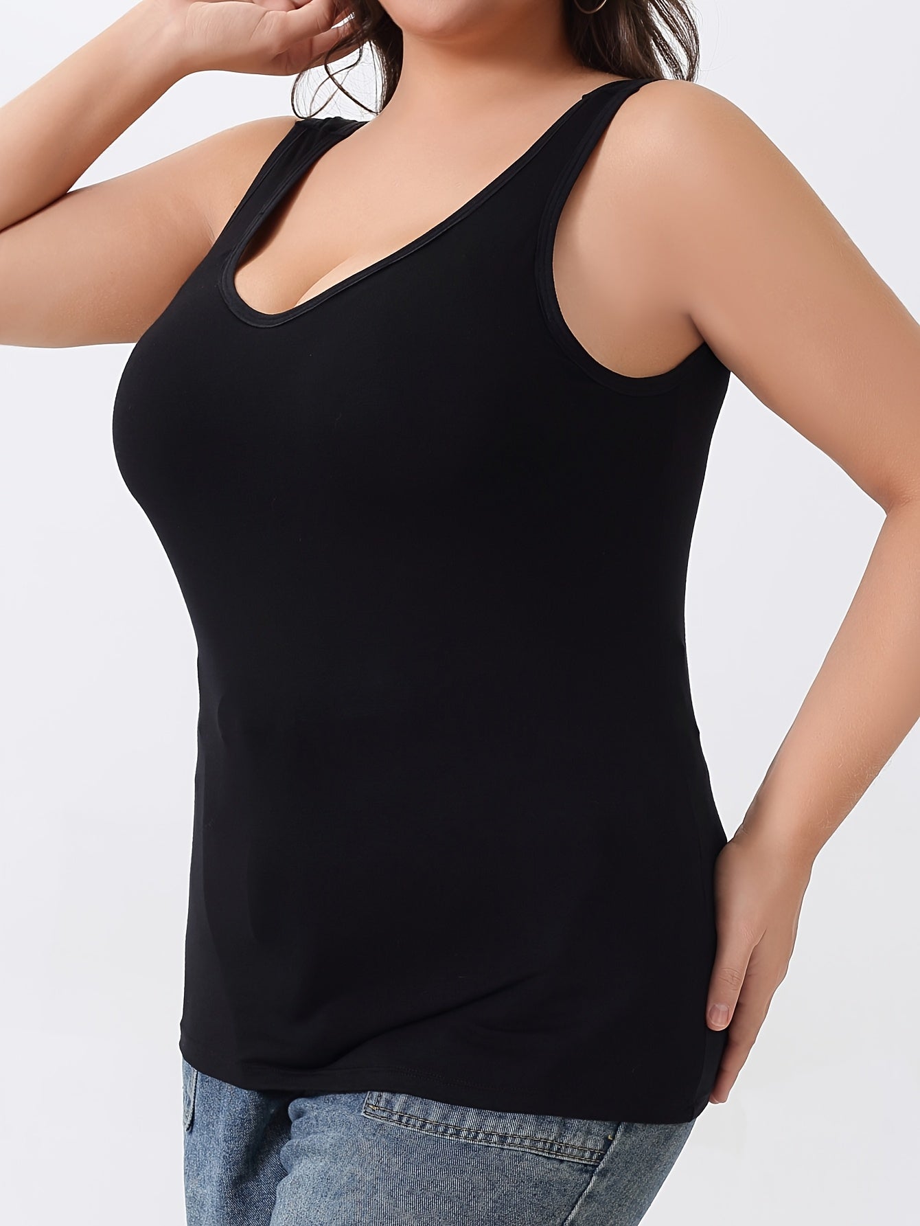 Plus Size Women's Soft Stretch Cami Top with Built-In Bra Pads