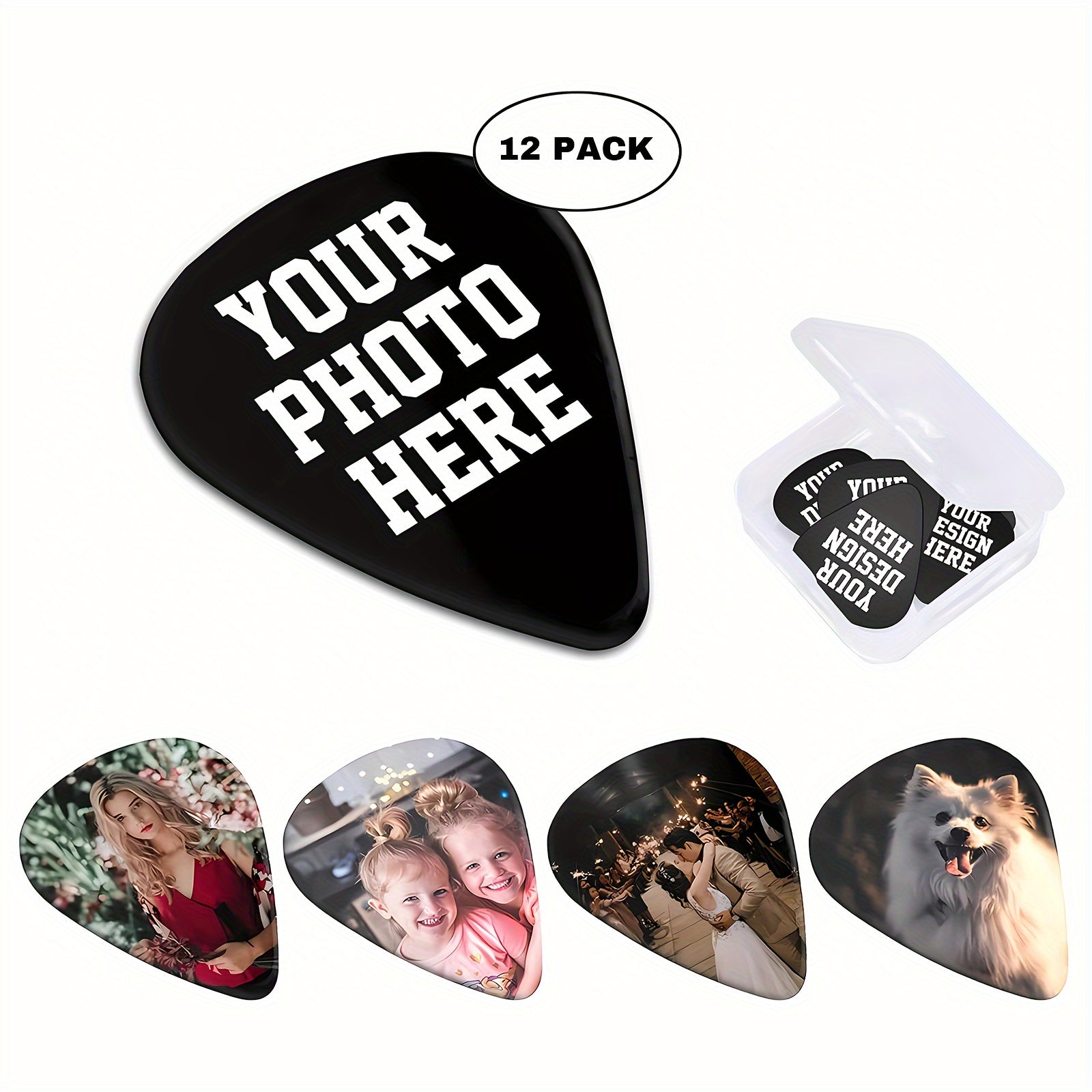 Personalized Guitar Picks with Custom Text Photo or Name in White or Black 3 Thicknesses