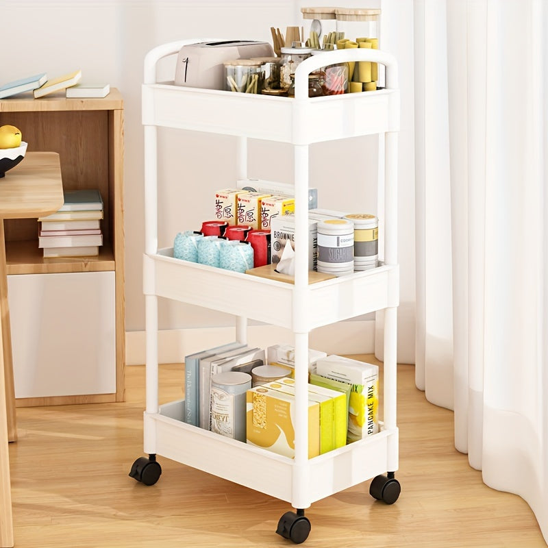 Durable Plastic Rolling Storage Cart with Wheels for Kitchen Bedroom Office