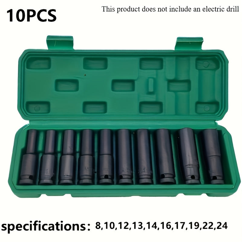 10 Piece Socket Set 1/2 Inch Assortment Kit Hexagon Long Sockets for Automotive