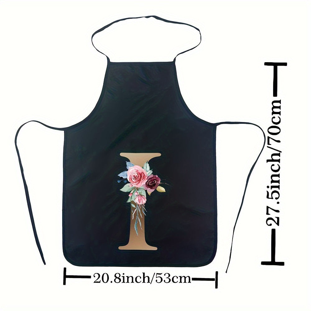 Women's Floral Polyester Kitchen Apron with Letter Print and Monogram