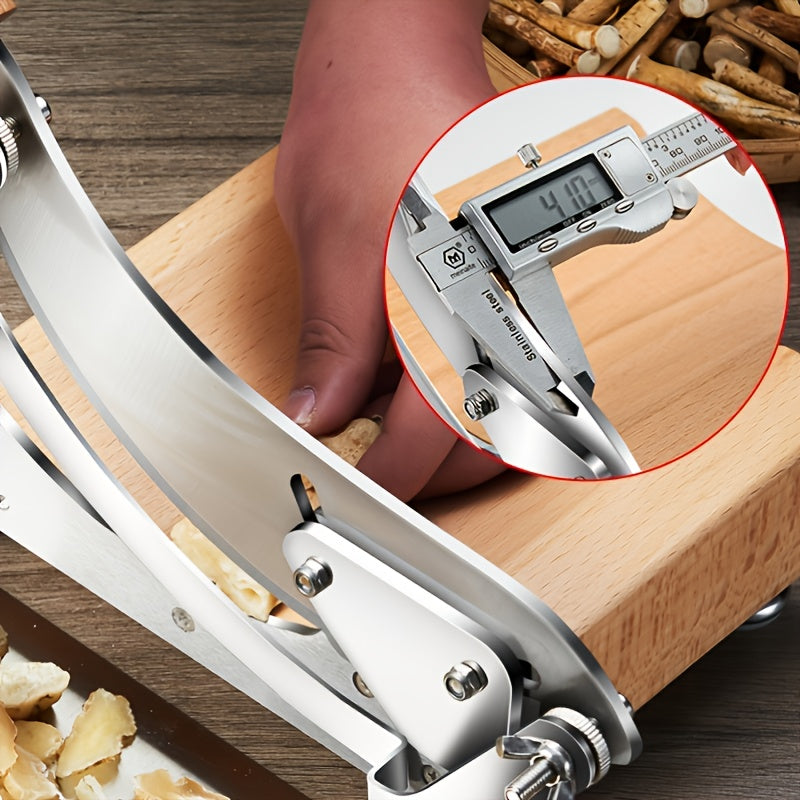 Stainless Steel Chinese Medicine Slicer with Adjustable Handle and Wooden Base
