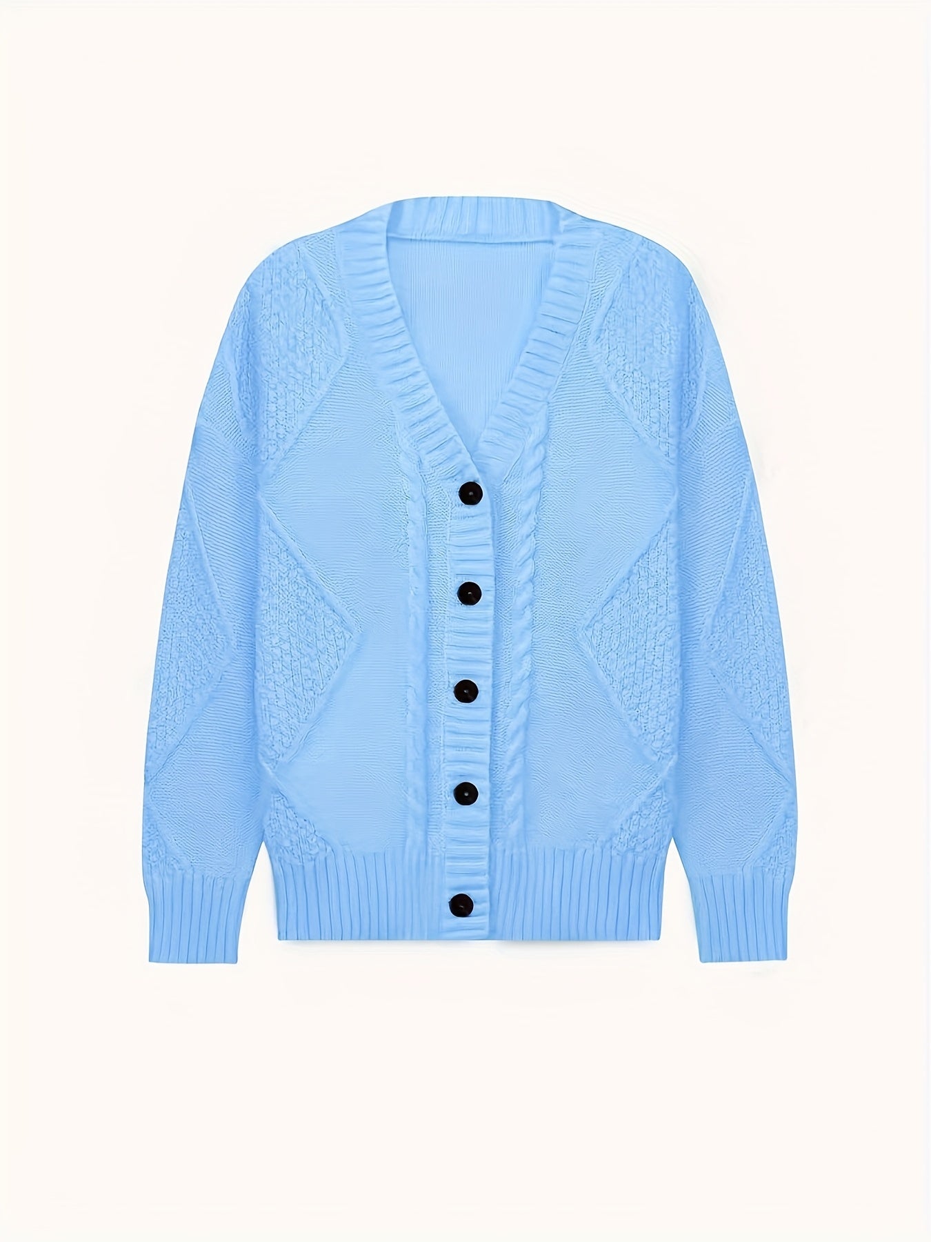 Plus Size Solid Color Button Drop Twisted Cardigan Casual Long Sleeve Sweater Women