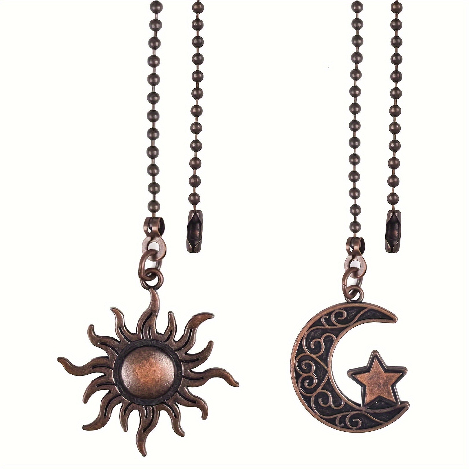 2PCS Bohemian decorative totem ceiling fan pull chain extension set 12 inches beaded ball moon sun