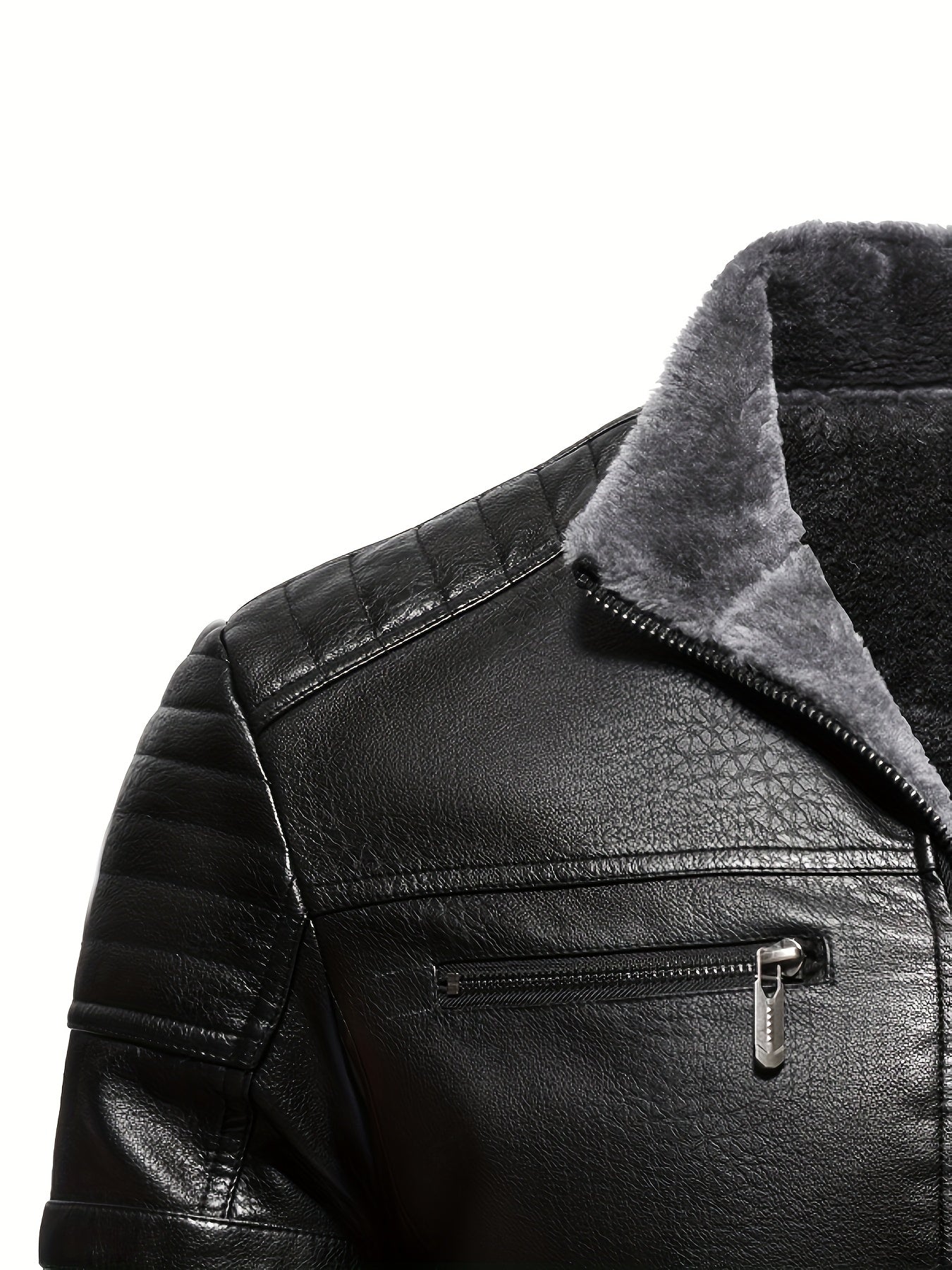 Men's Faux Leather Biker Jacket with Fleece Lining Fall Winter Casual Slim Fit