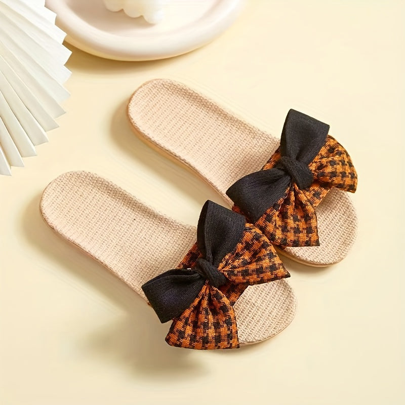 Women Linen Bowknot Slippers Lightweight Indoor Outdoor Home Shoes