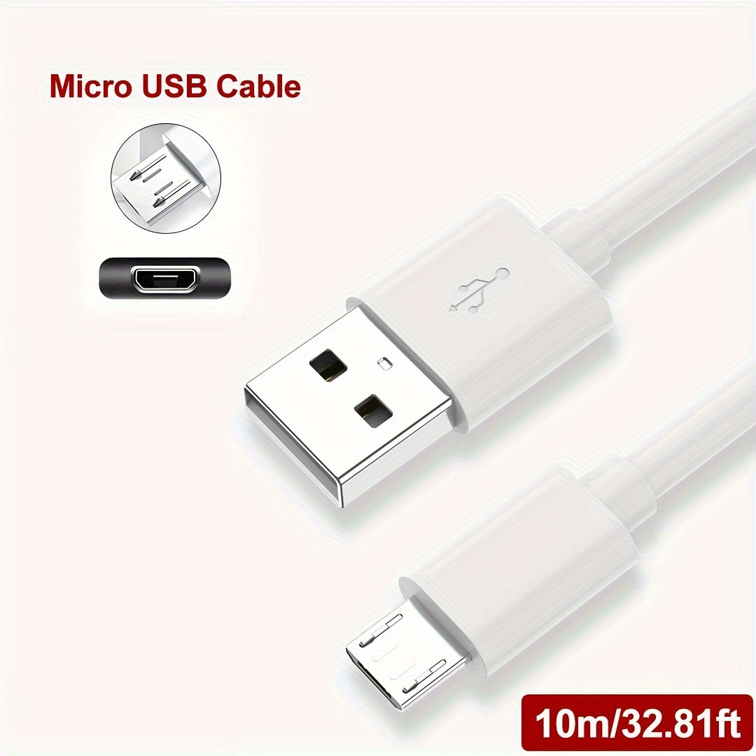 Cable de carga Micro USB de 30W, de 1 a 14 m, con cable redondo de PVC, transferencia de datos de alta velocidad y carga, compatible con teléfonos Android, cámaras, bancos de energía y dash cams