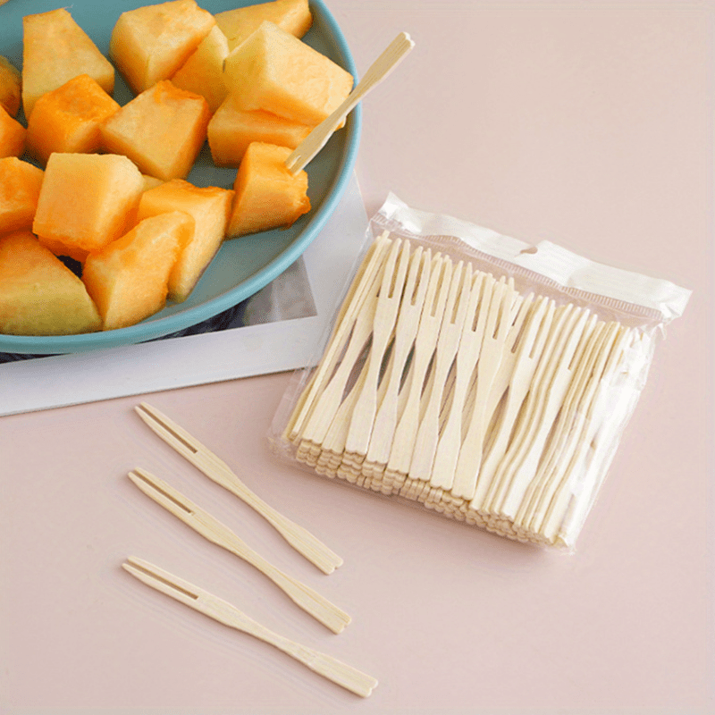 Bamboo Fruit Forks Set for Weddings Birthdays and Parties 100 Pieces