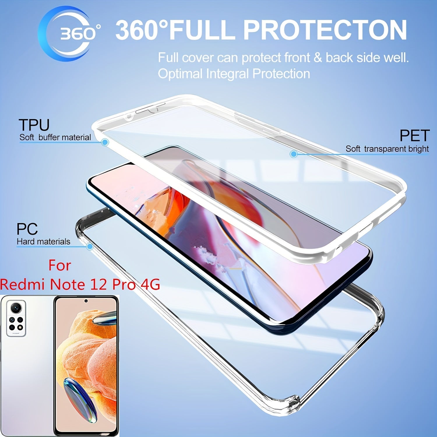 Полный ударопрочный чехол для телефона для моделей Xiaomi Redmi с прозрачной крышкой