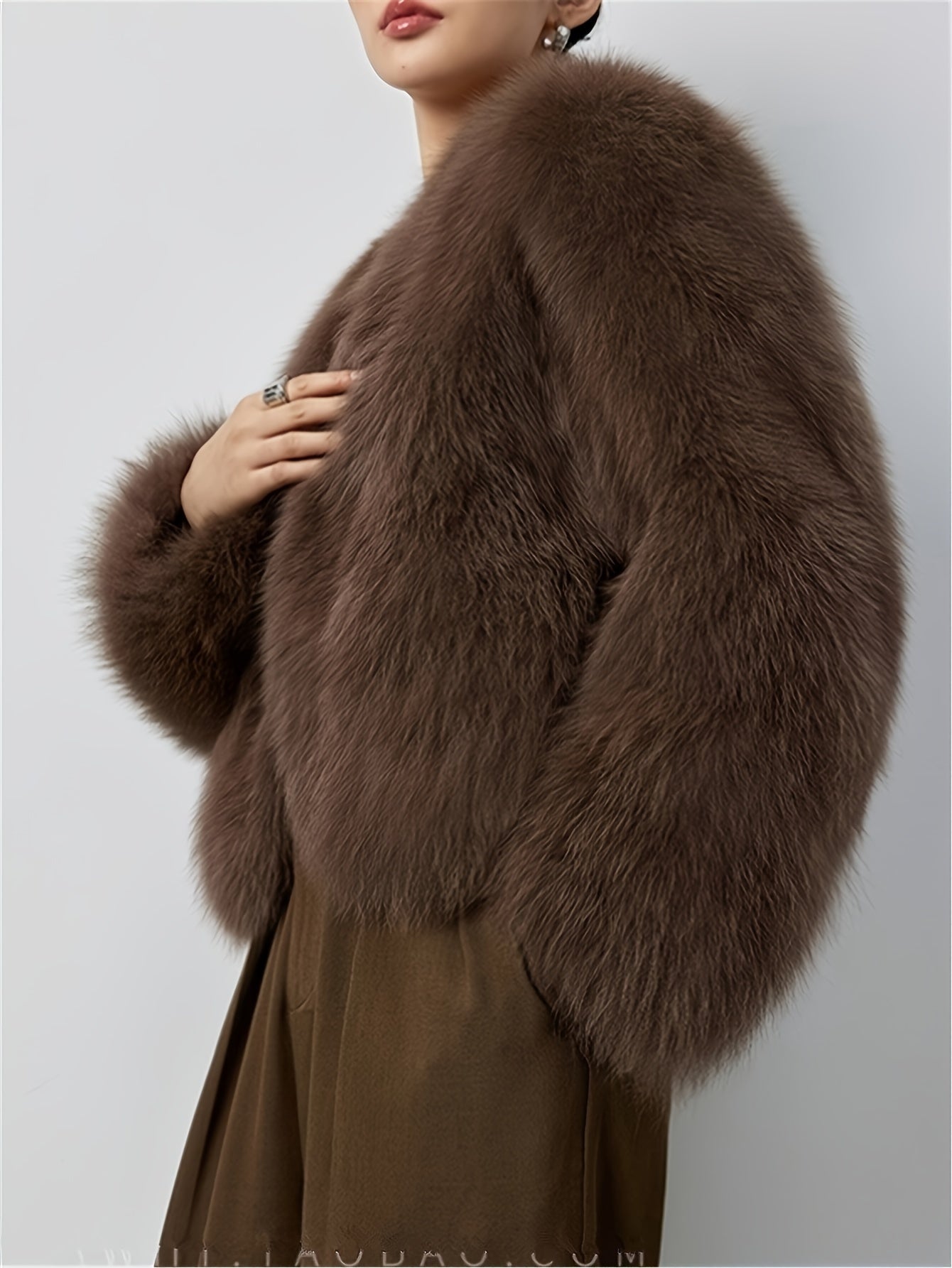 Women's Light Beige Faux Fur Trim Coat for Winter