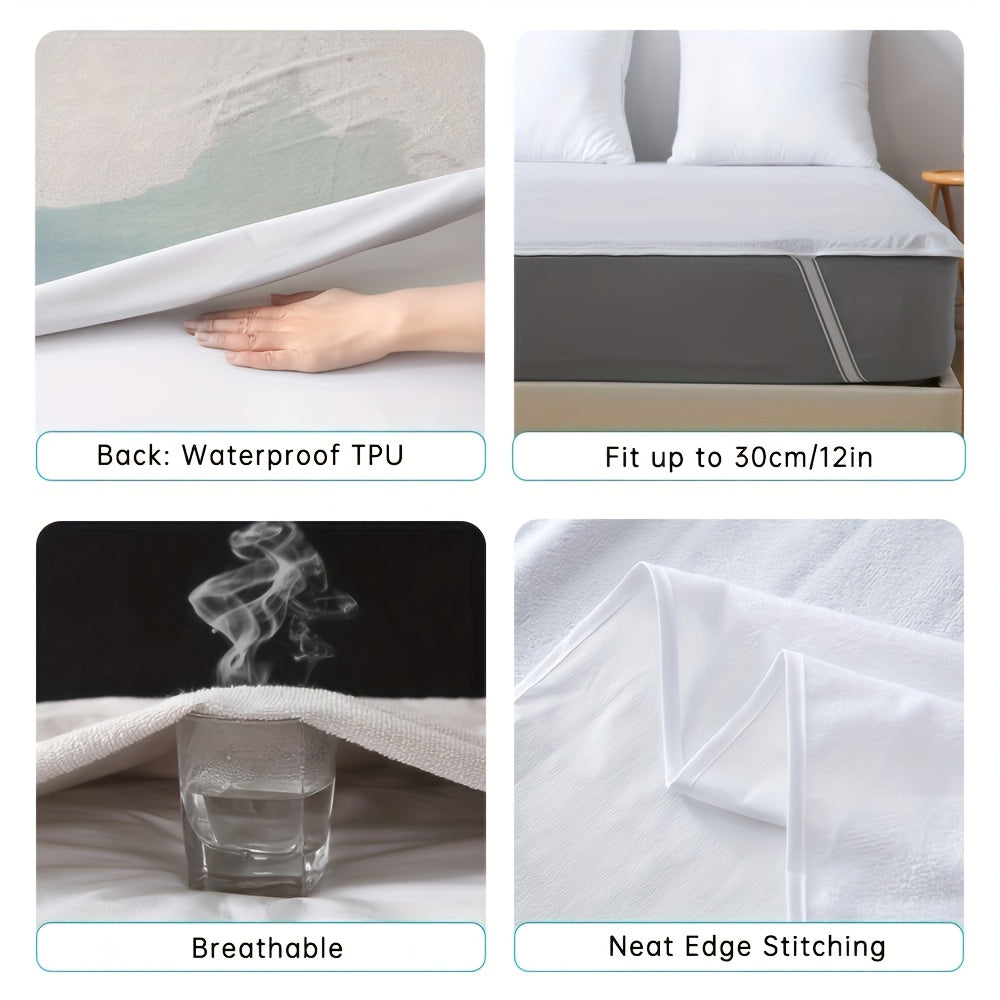 Protector de colchón impermeable cubre gris blanco poliéster tejido a máquina con correas de tirón incluidas