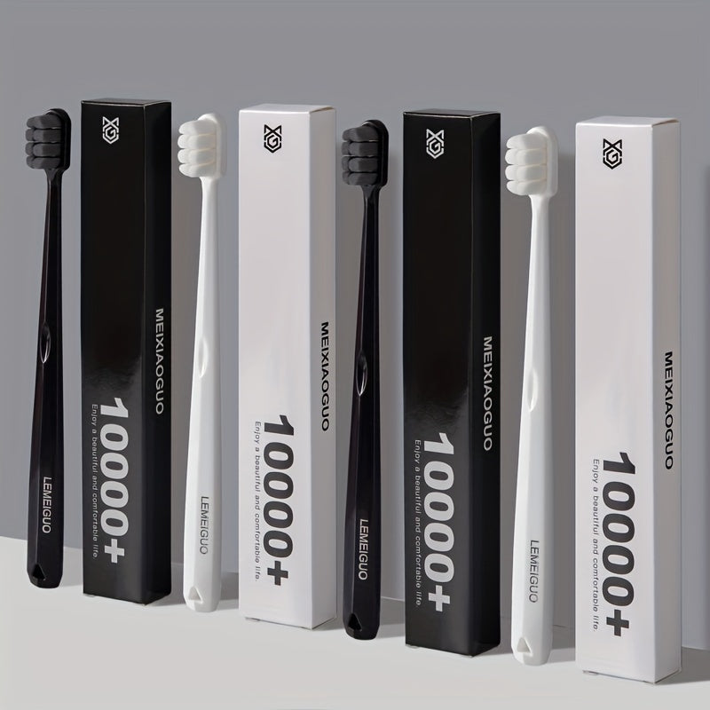 Cepillo de dientes manual de cerdas suaves para cuidado suave de las encías, mango negro, cerdas gris y blancas