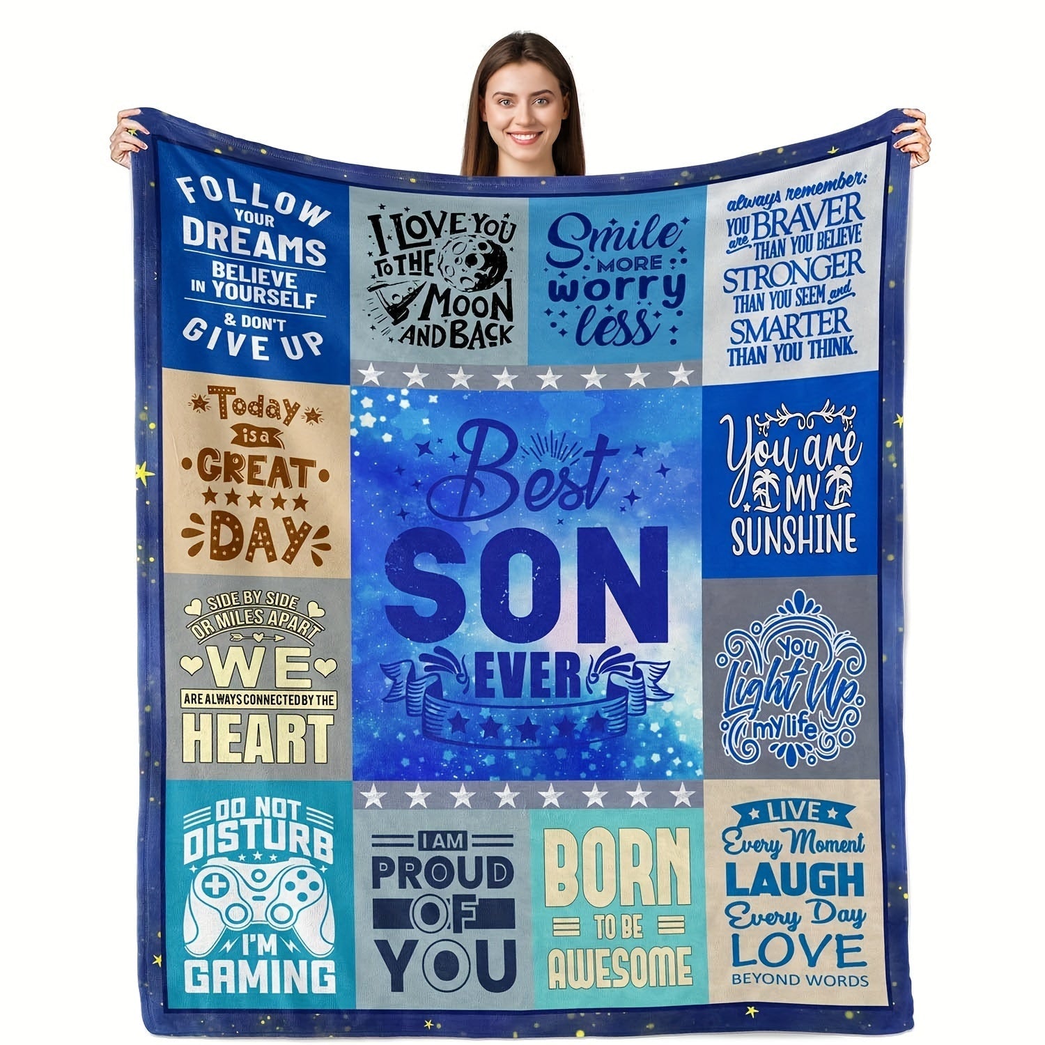 Flannel Throw Blanket Letter Print for Travel Camping Home Decor Easy to Clean