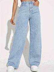 High-Waisted Straight Leg Jeans for Women with Stretch Denim, Machine Washable, All-Season Casual Pants
