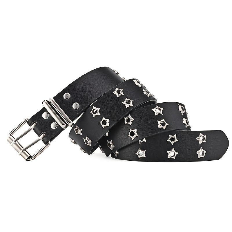 Unisex Party Belt with Double Pin Buckle and Star Eyelet Design