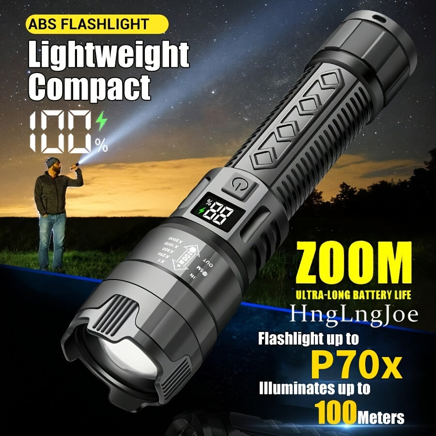 Rechargeable 800mAh LED Flashlight with Zoom USB Charging Metal Finish for Camping and Night Activities