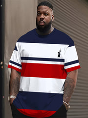 Men's Large Casual Sports T-Shirt Polyester Spandex Digital Stripe Print