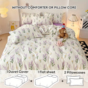 Lavender Floral Princess Style Duvet Cover Set with Flat Sheet and Pillowcases