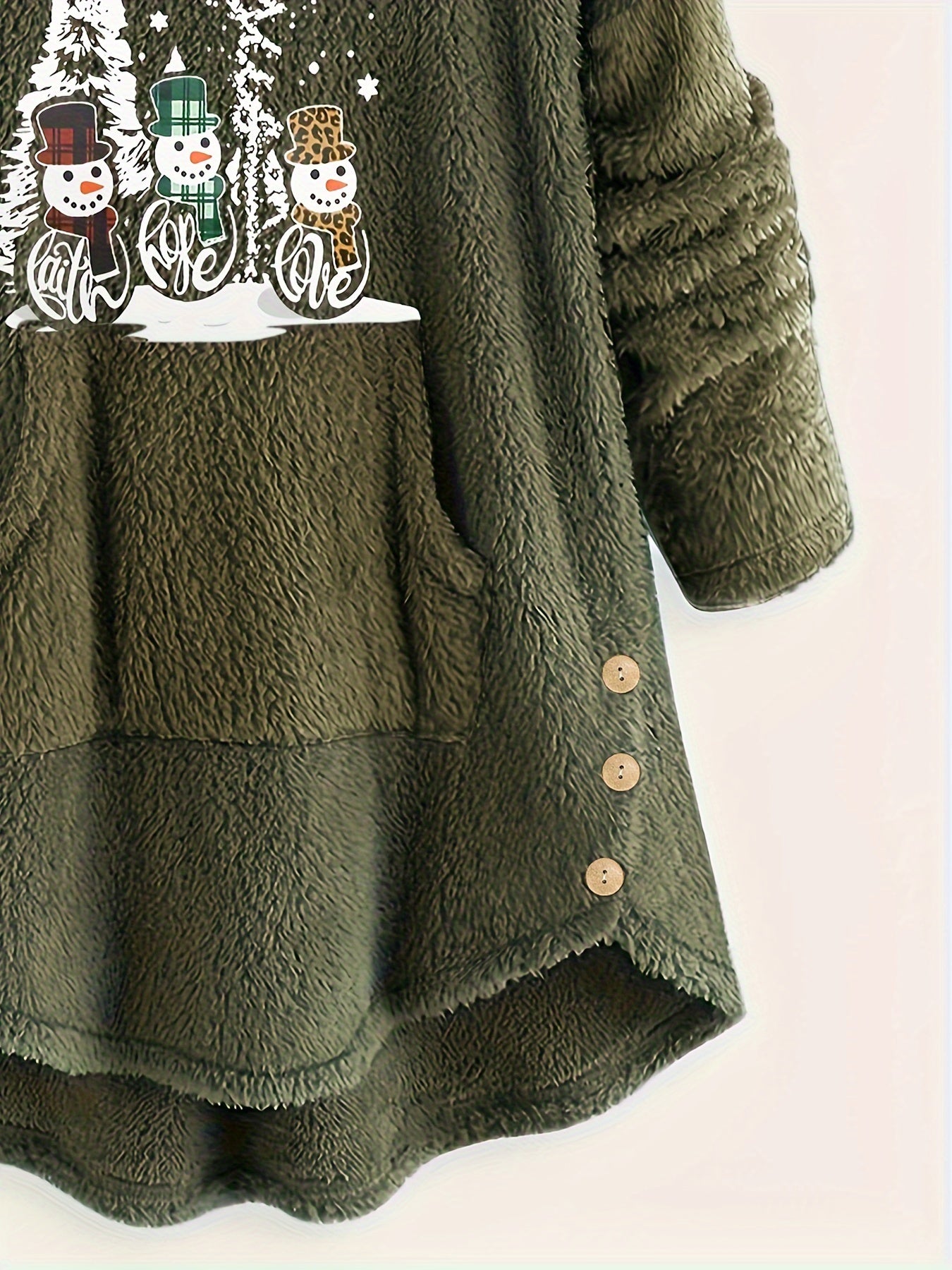 Ayollar uchun fleece kofta, qorni va qarag‘ay daraxti grafikasi bilan pullover