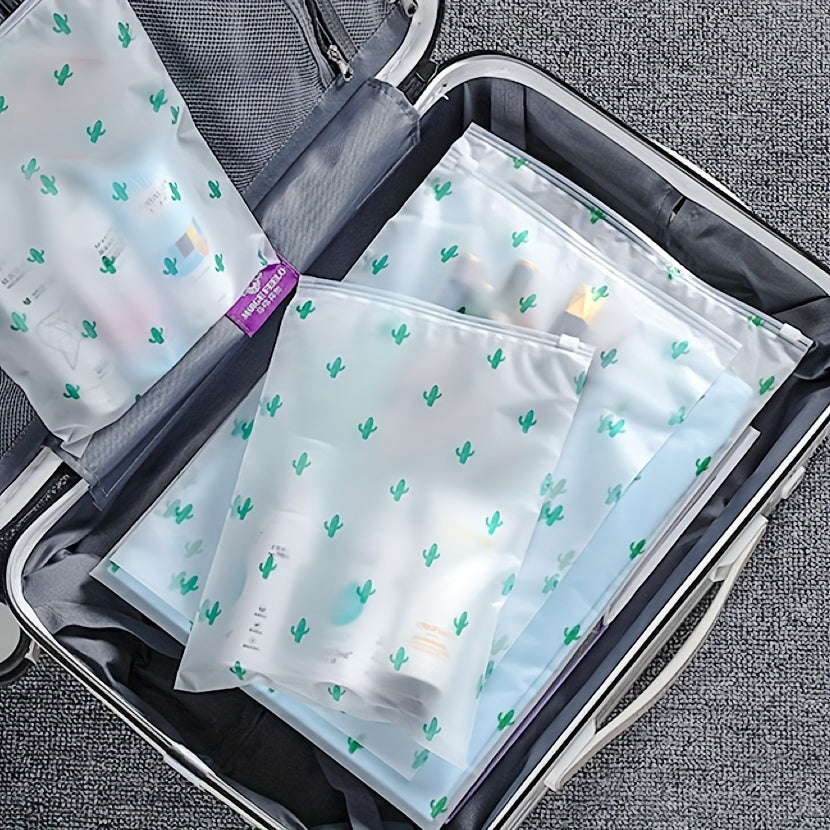 Set of 10 Clear Cactus Print Zippered Storage Bags 41.99x27.99cm Organizer Pouches