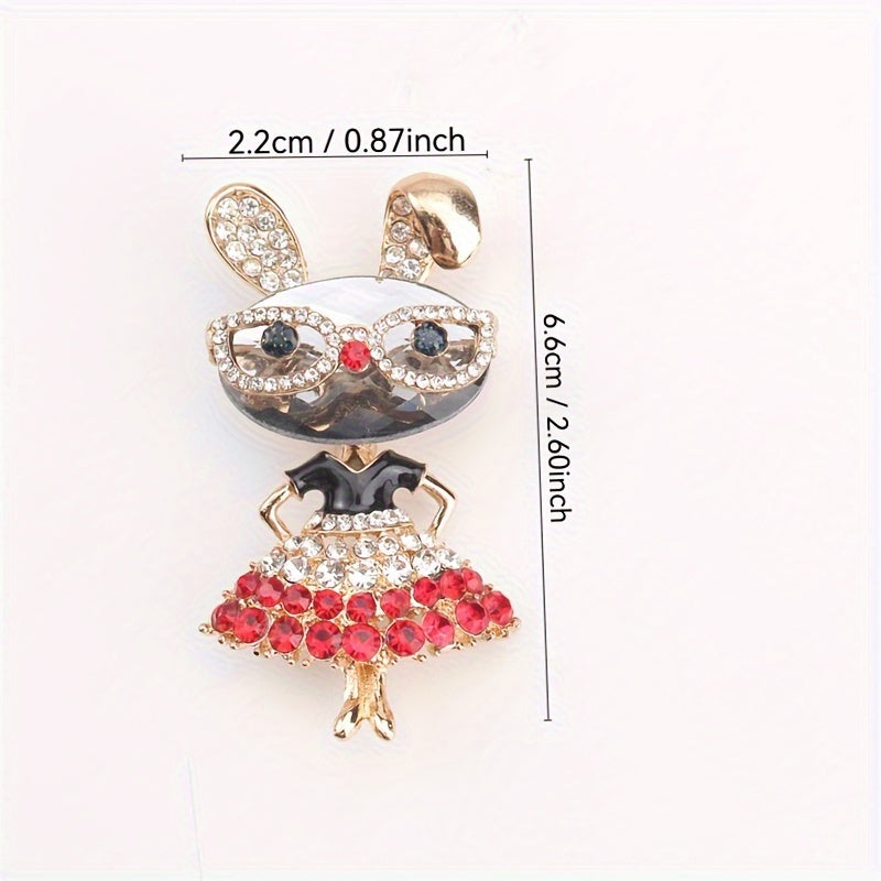 Women’s Rhinestone Bunny Brooch Pin with Glasses Elegant Jewelry Accessory