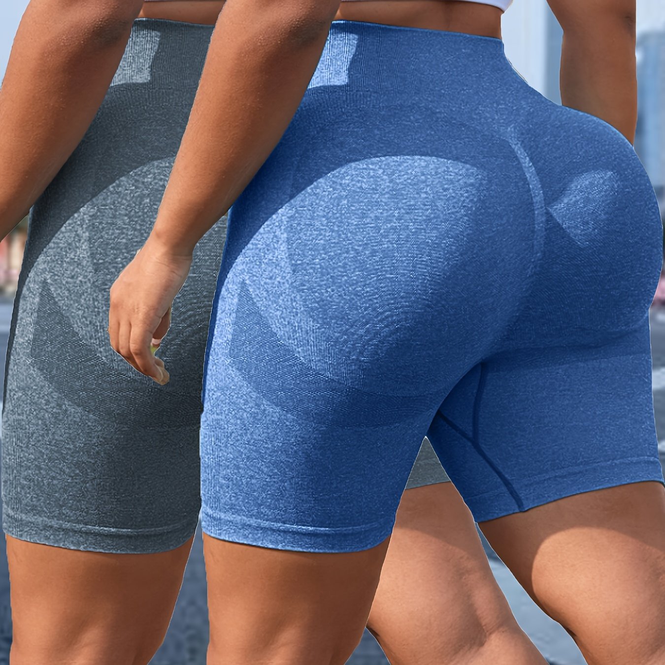 Women's Plus Size Seamless High Waisted Sports Shorts Sets 2 Pack