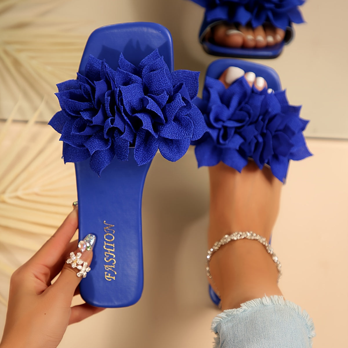 Women’s Plus Size Slide Sandals Leather Flat Summer Beach Shoes