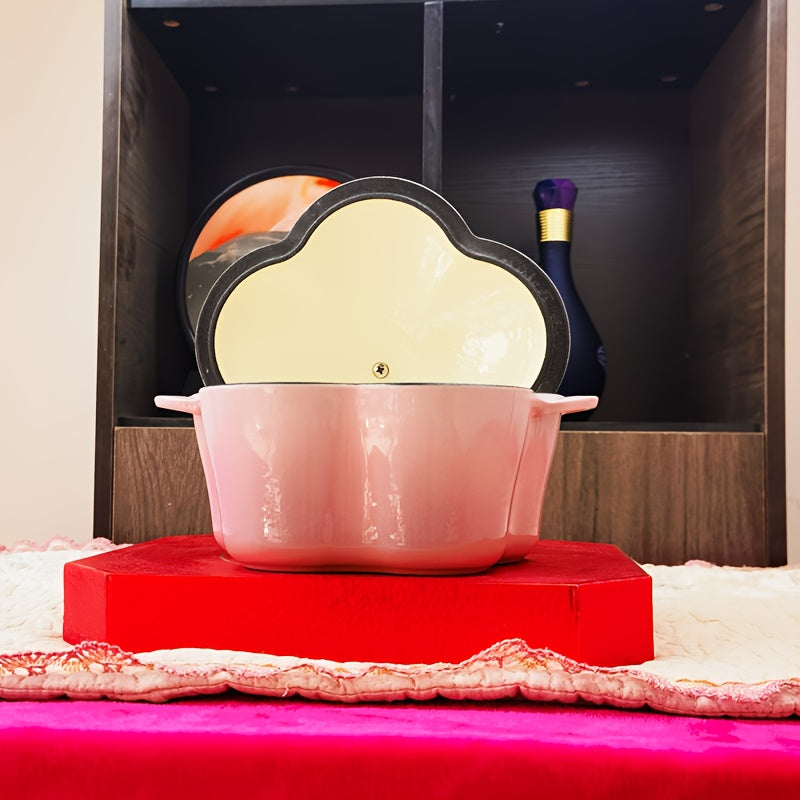 Розовая эмалированная чугунная кастрюля-казан с крышкой объемом 1,5 кварты, безопасна для духовки до 500°F