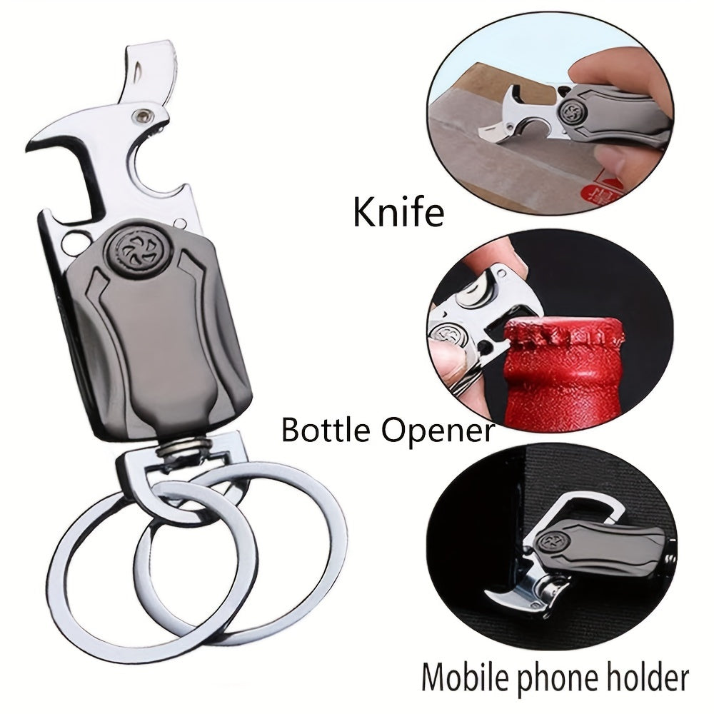 Men's Multifunctional Keychain with Finger Gyro Bottle Opener Phone Holder Gift