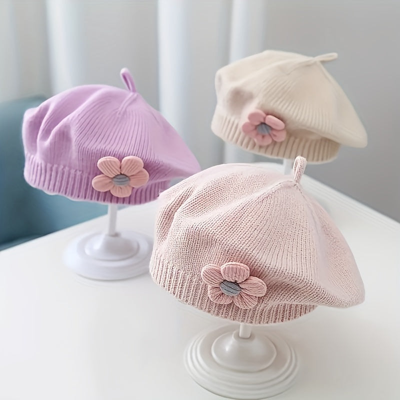 Baby Girl Infant Cotton Floral Beret Hat All-Season Stretchable Washable