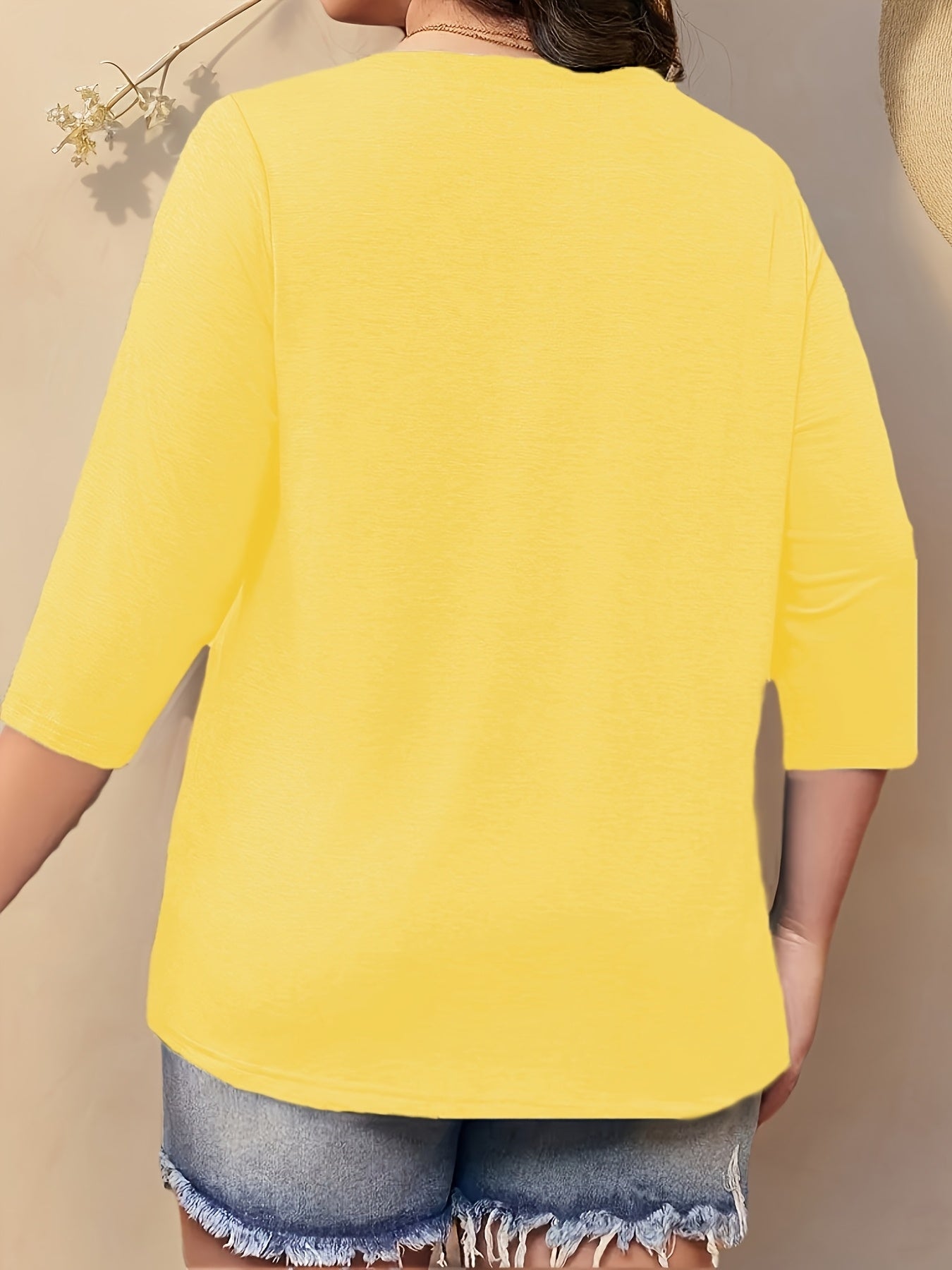 Women's V-Neck T-Shirt with Buttons Solid Color Polyester Spandex Pullover