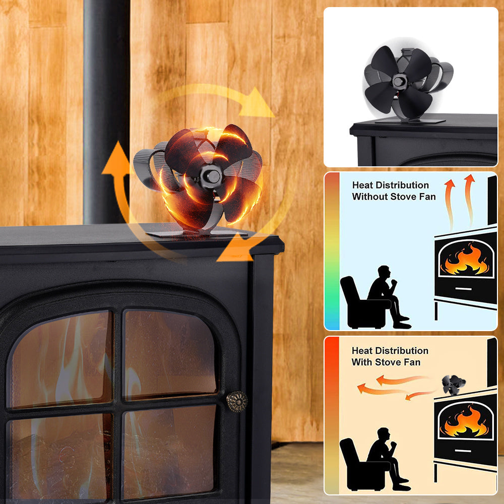 Mini Stove Fan 4-Blade Metal Heat-Powered Log Burner Exhaust Fan
