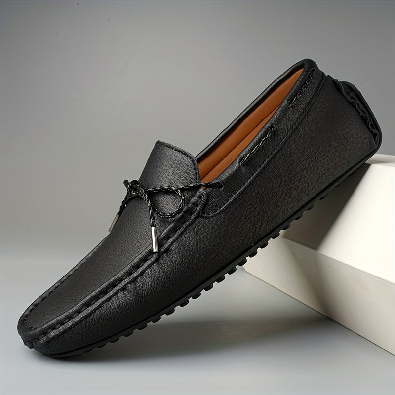 Men's Leather Bowknot Moccasin Loafers Non-Slip Slip-On Driving Shoes for Spring Summer